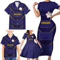 Japan Pacific Rugby 2022-23 Custom Family Matching Short Sleeve Bodycon Dress and Hawaiian Shirt Blue Sakura Japanese Wave Pattern LT9 - Polynesian Pride