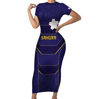 Japan Pacific Rugby 2022-23 Custom Family Matching Short Sleeve Bodycon Dress and Hawaiian Shirt Blue Sakura Japanese Wave Pattern LT9 Mom's Dress Blue - Polynesian Pride