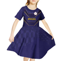 Japan Pacific Rugby 2022-23 Custom Kid Short Sleeve Dress Blue Sakura Japanese Wave Pattern