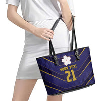 Japan Pacific Rugby 2022-23 Custom Leather Tote Bag Blue Sakura Japanese Wave Pattern LT9 - Polynesian Pride