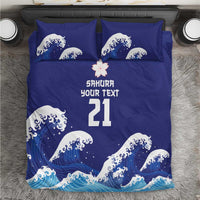 Japan Pacific Rugby Custom Bedding Set Go Sakura Japanese Wave Pattern