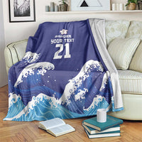 Japan Pacific Rugby Custom Blanket Go Sakura Japanese Wave Pattern