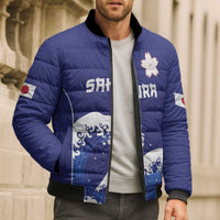 Japan Pacific Rugby Custom Bomber Puffer Jacket Go Sakura Japanese Wave Pattern - Polynesian Pride