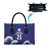 Japan Pacific Rugby Custom Leather Bag Go Sakura Japanese Wave Pattern - Polynesian Pride