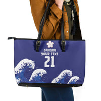 Japan Pacific Rugby Custom Leather Tote Bag Go Sakura Japanese Wave Pattern LT9 - Polynesian Pride