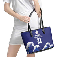 Japan Pacific Rugby Custom Leather Tote Bag Go Sakura Japanese Wave Pattern LT9 - Polynesian Pride