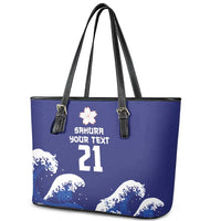 Japan Pacific Rugby Custom Leather Tote Bag Go Sakura Japanese Wave Pattern LT9 - Polynesian Pride