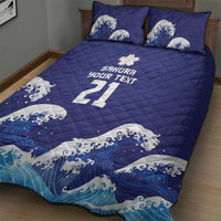 Japan Pacific Rugby Custom Quilt Bed Set Go Sakura Japanese Wave Pattern