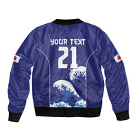 Japan Pacific Rugby Custom Sleeve Zip Bomber Jacket Go Sakura Japanese Wave Pattern LT9 - Polynesian Pride