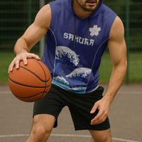 Japan Pacific Rugby Custom Sleeveless Hoodie Go Sakura Japanese Wave Pattern - Polynesian Pride