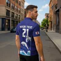 Japan Pacific Rugby Custom Zipper Polo Shirt Go Sakura Japanese Wave Pattern - Polynesian Pride