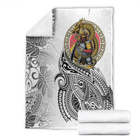 Japanese Samurai Warrior Blanket White Polynesian Tattoo Style LT9 - Polynesian Pride