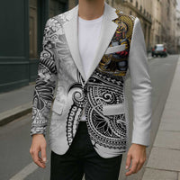Japanese Samurai Warrior Blazer White Polynesian Tattoo Style - Polynesian Pride