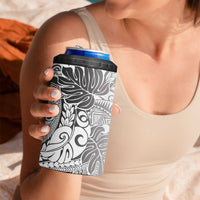 Japanese Samurai Warrior 4 in 1 Can Cooler Tumbler White Polynesian Tattoo Style