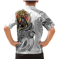 Japanese Samurai Warrior Family Matching Mermaid Dress and Hawaiian Shirt White Polynesian Tattoo Style