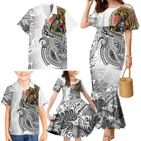 Japanese Samurai Warrior Family Matching Mermaid Dress and Hawaiian Shirt White Polynesian Tattoo Style