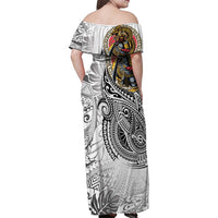 Japanese Samurai Warrior Family Matching Off Shoulder Maxi Dress and Hawaiian Shirt White Polynesian Tattoo Style