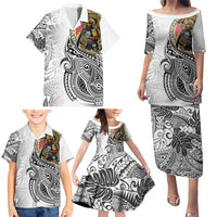 Japanese Samurai Warrior Family Matching Puletasi and Hawaiian Shirt White Polynesian Tattoo Style