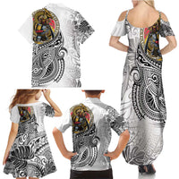 Japanese Samurai Warrior Family Matching Summer Maxi Dress and Hawaiian Shirt White Polynesian Tattoo Style