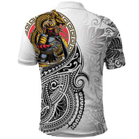Japanese Samurai Warrior Polo Shirt White Polynesian Tattoo Style LT9 - Polynesian Pride