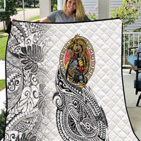 Japanese Samurai Warrior Quilt White Polynesian Tattoo Style LT9 White - Polynesian Pride