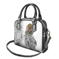 Japanese Samurai Warrior Shoulder Handbag White Polynesian Tattoo Style