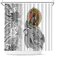 Japanese Samurai Warrior Shower Curtain White Polynesian Tattoo Style