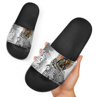 Japanese Samurai Warrior Slide Sandals White Polynesian Tattoo Style - Polynesian Pride