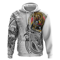 Japanese Samurai Warrior Zip Hoodie White Polynesian Tattoo Style LT9 Zip Hoodie White - Polynesian Pride