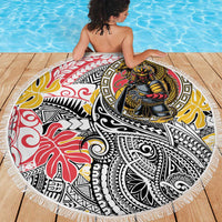 Japanese Samurai Warrior Beach Blanket Colorful Polynesian Tattoo Style