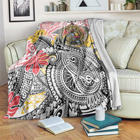 Japanese Samurai Warrior Blanket Colorful Polynesian Tattoo Style LT9 White - Polynesian Pride