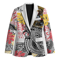 Japanese Samurai Warrior Blazer Colorful Polynesian Tattoo Style - Polynesian Pride
