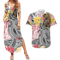 Japanese Samurai Warrior Couples Matching Summer Maxi Dress and Hawaiian Shirt Colorful Polynesian Tattoo Style