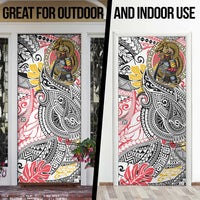 Japanese Samurai Warrior Door Cover Colorful Polynesian Tattoo Style - Polynesian Pride