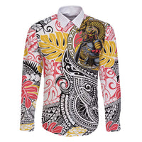 Japanese Samurai Warrior Family Matching Off Shoulder Short Dress and Hawaiian Shirt Colorful Polynesian Tattoo Style