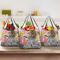 Japanese Samurai Warrior Grocery Bag Colorful Polynesian Tattoo Style