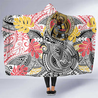 Japanese Samurai Warrior Hooded Blanket Colorful Polynesian Tattoo Style
