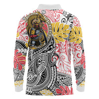 Japanese Samurai Warrior Long Sleeve Polo Shirt Colorful Polynesian Tattoo Style LT9 - Polynesian Pride