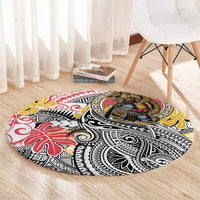 Japanese Samurai Warrior Round Carpet Colorful Polynesian Tattoo Style