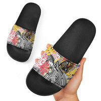 Japanese Samurai Warrior Slide Sandals Colorful Polynesian Tattoo Style - Polynesian Pride