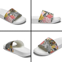 Japanese Samurai Warrior Slide Sandals Colorful Polynesian Tattoo Style - Polynesian Pride