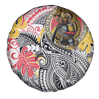 Japanese Samurai Warrior Spare Tire Cover Colorful Polynesian Tattoo Style