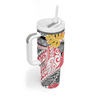 Japanese Samurai Warrior Tumbler With Handle Colorful Polynesian Tattoo Style