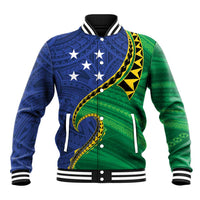 Solomon Islands Independence Day 1978 Personalised Baseball Jacket Polynesian Pattern with Flag Style