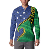 Solomon Islands Independence Day 1978 Personalised Button Sweatshirt Polynesian Pattern with Flag Style