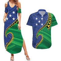 Solomon Islands Independence Day 1978 Personalised Couples Matching Summer Maxi Dress and Hawaiian Shirt Polynesian Pattern with Flag Style