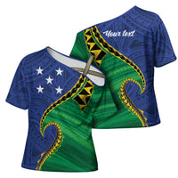 Solomon Islands Independence Day 1978 Personalised Cross Shoulder Shirt Polynesian Pattern with Flag Style - Polynesian Pride