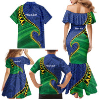 Solomon Islands Independence Day 1978 Personalised Family Matching Mermaid Dress and Hawaiian Shirt Polynesian Pattern with Flag Style