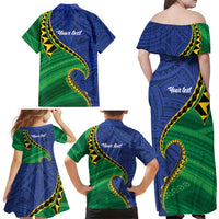 Solomon Islands Independence Day 1978 Personalised Family Matching Off Shoulder Maxi Dress and Hawaiian Shirt Polynesian Pattern with Flag Style