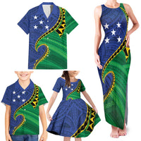 Solomon Islands Independence Day 1978 Personalised Family Matching Tank Maxi Dress and Hawaiian Shirt Polynesian Pattern with Flag Style